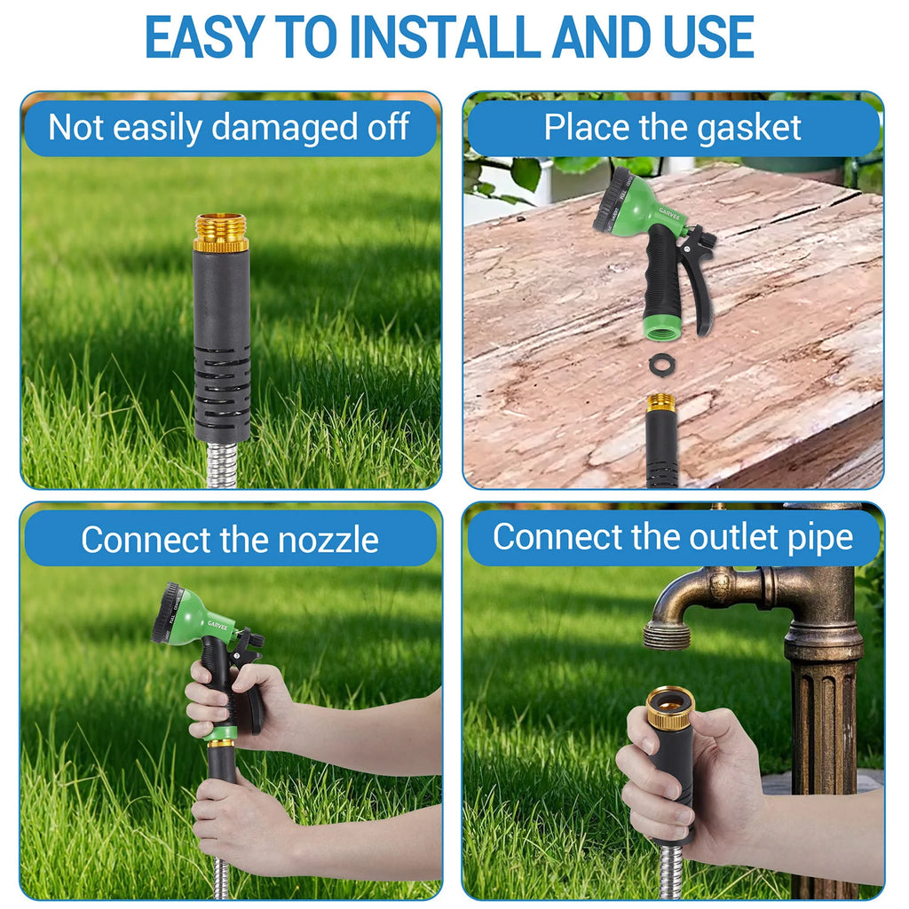 Heavy-Duty No-Kink Stainless Steel Garden Hose with 10-Design Leak-Proof