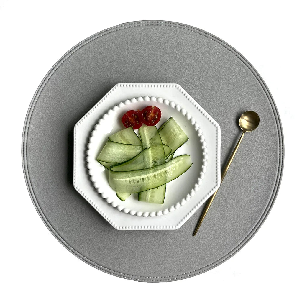1/4/6/10PCS Round Cream Faux Leather Placemats Luxury Washable Dining