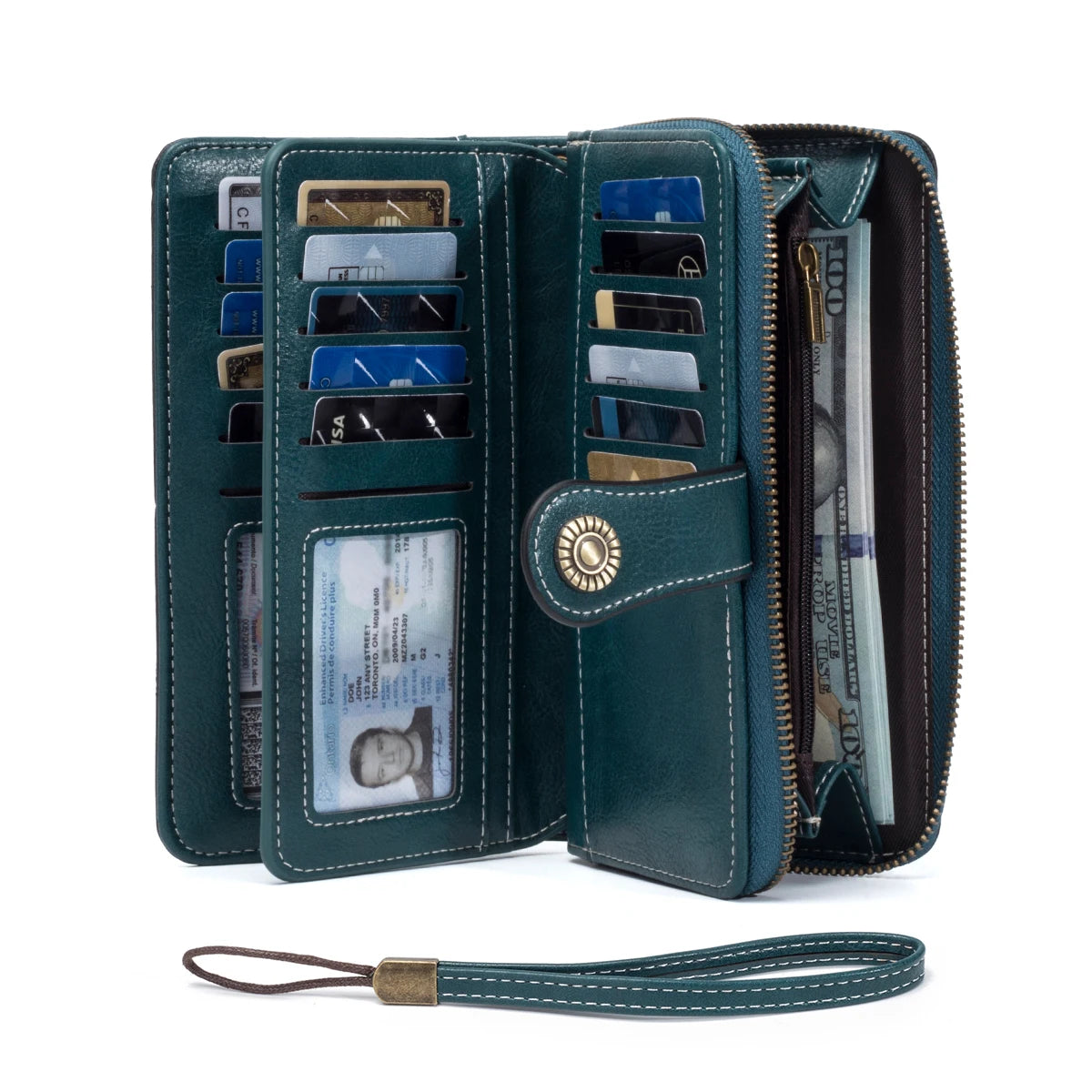Rfid Anti-Theft Wallet for Men and Women, European and American Retro Leather Long Wallet Clutch, Oil-Waxed Leather Hollow-Out Multi-Card Slot Wallet, Large Capacity Zipper 70% off Clutch Bag, Card Holder Coin Purse Wallet Ha