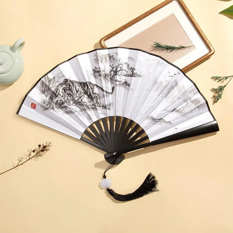 With Tassel Art Craft Style Foldable Hand Fan Portable Folding Fan Wedding Party Photo Props Guest Gifts Home Decor Craft