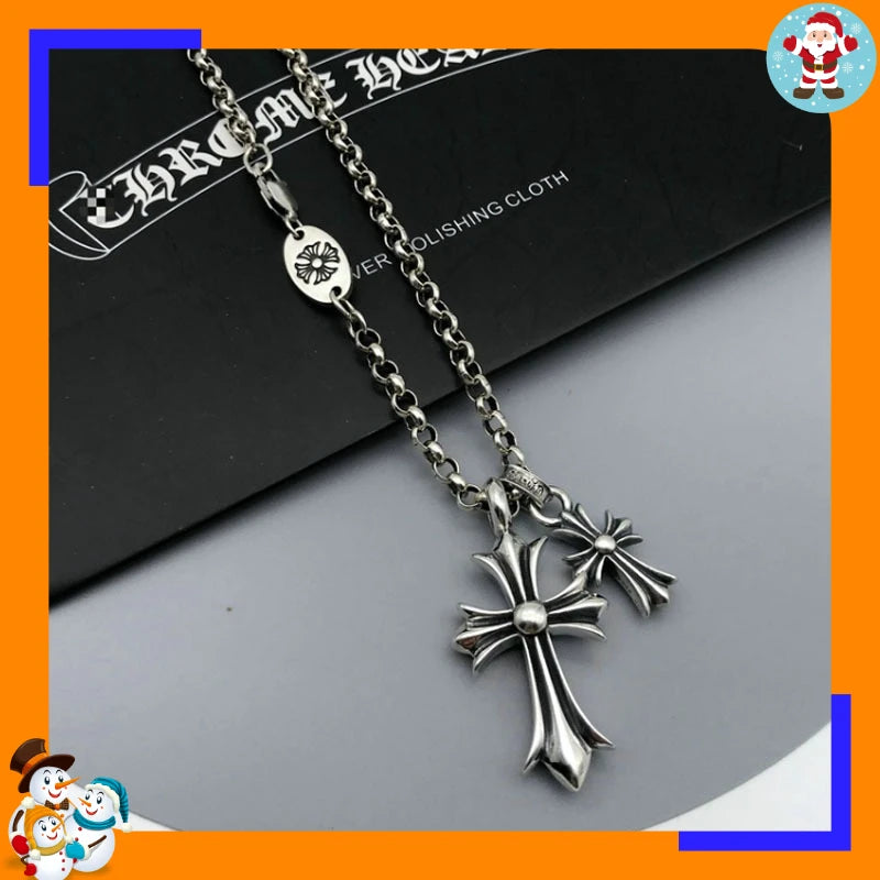 Double Cross Pendant Collarbone Necklace, Punk