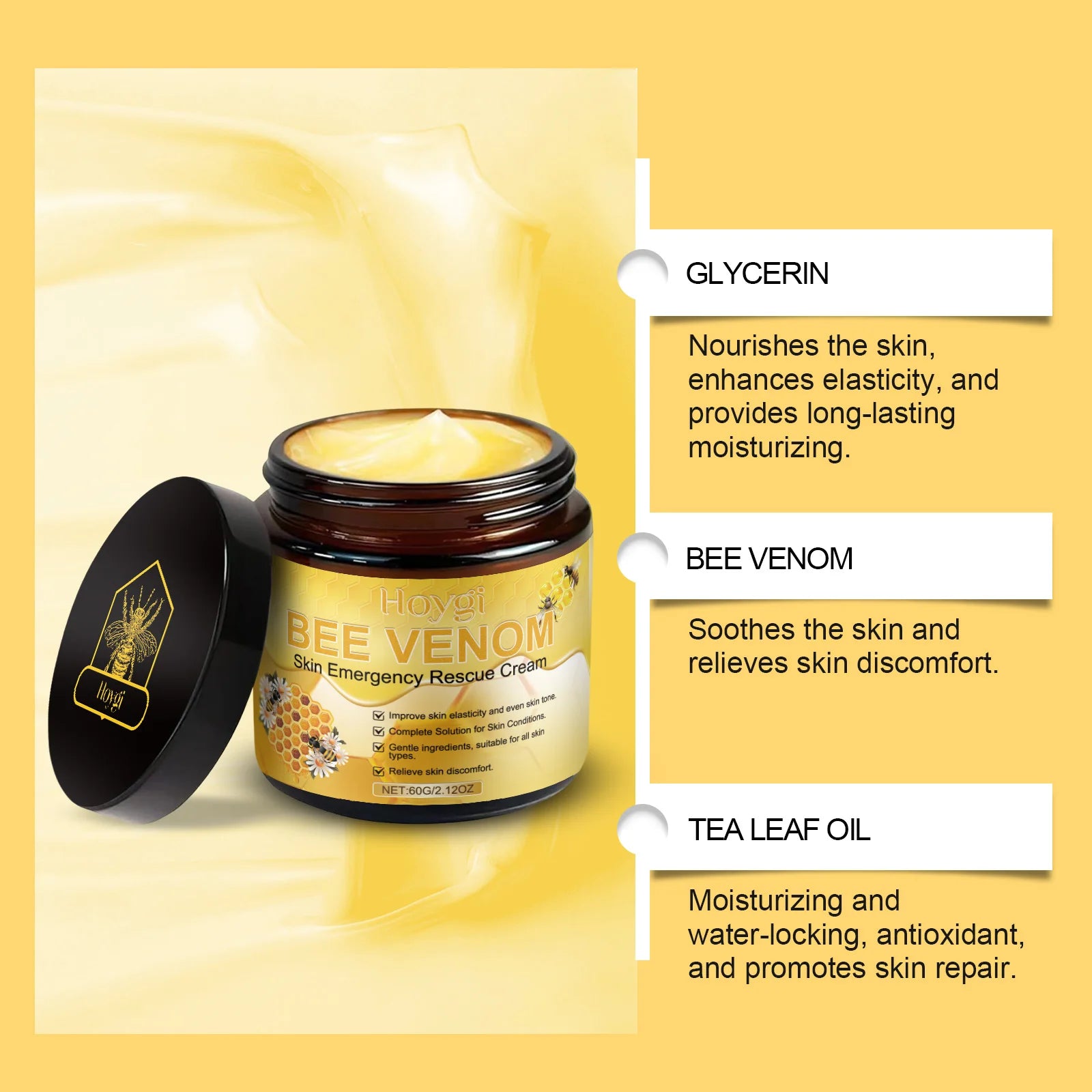 Bee Venom Skin Care Cream-Moisturizing Nourishing Lotion, Relieves Dryness Soothes Redness, Strengthens Barrier & Youthful Look