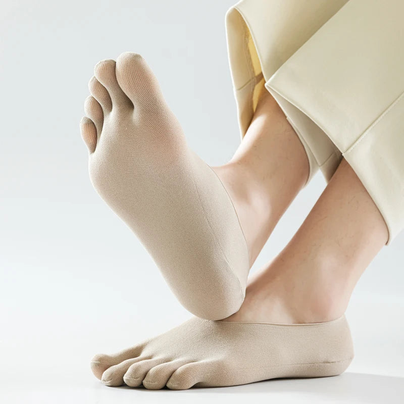 3 Pairs Men Invisible Toe Socks Thin Velvet Breathable Elastic Silicone Non-slip Five Finger Sock Comfortable Casual Slipper Sox