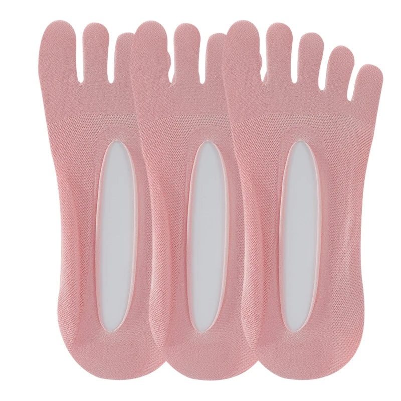 3 Pairs/Lot Five Finger Summer Invisible Toe Cotton Thin Solid Soft Shallow Mouth Breathable Deodorant No Show Woman's Socks