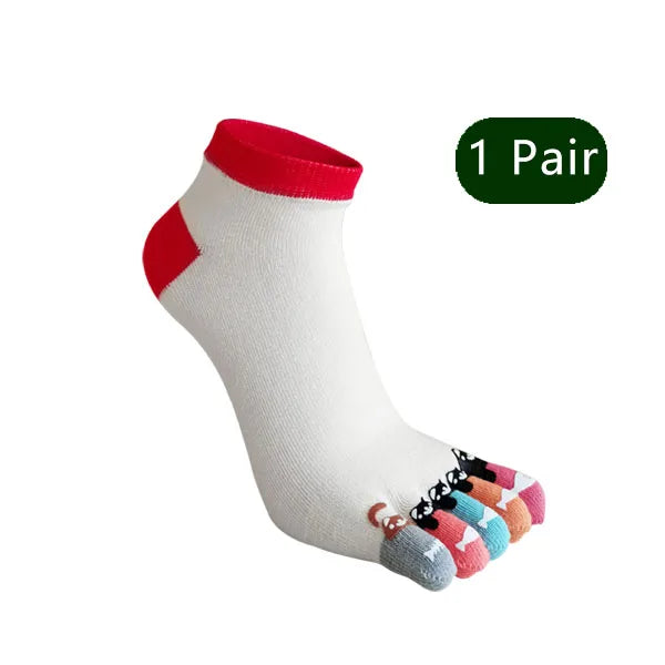 Wiggle Socks 1/5 Pairs Toe Socks Women Girl Cotton White Cute - Pair