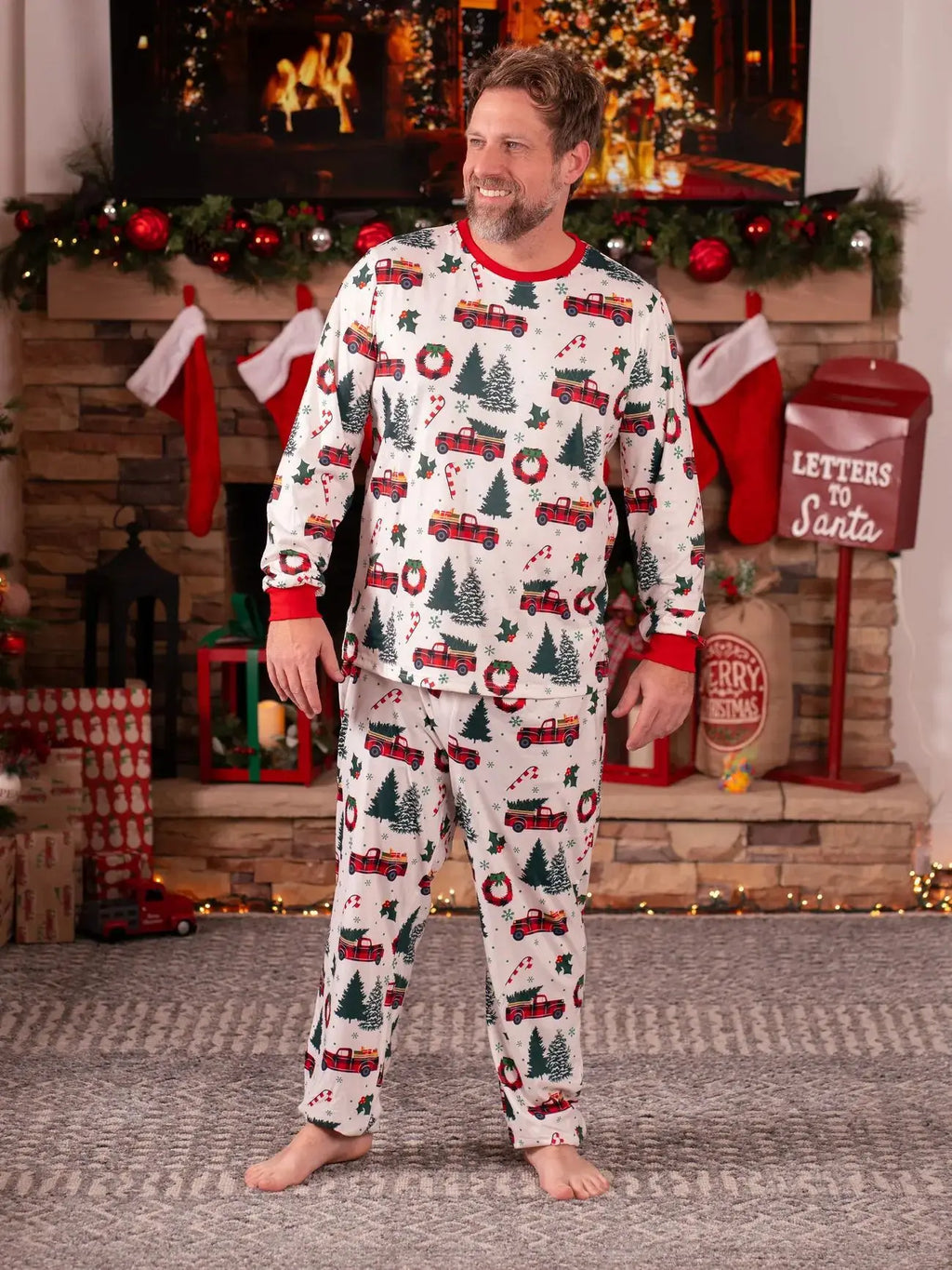 Christmas Tree Car Print Family Matching Outfits Parent-child Pajamas