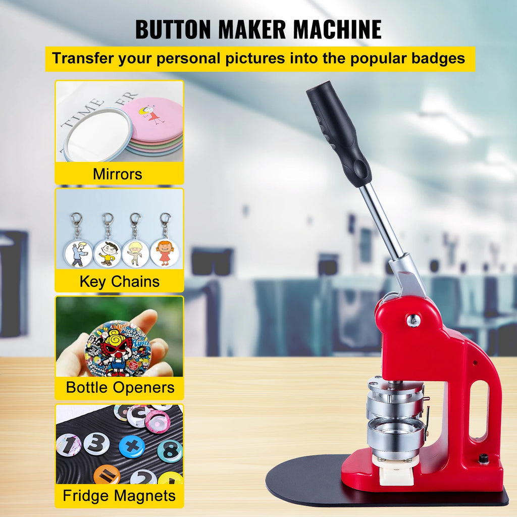 SucceBuy 25-75MM Badge Maker Machine DIYButton Pin Broochs Press Making Tool with 500 or 1000Pcs Circle Manufacture Button Parts