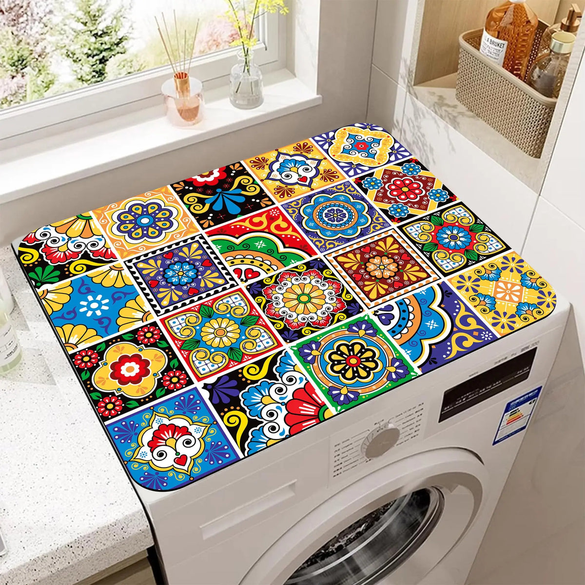 VIKAMA Colorful Mexican Boho Washer and Dryer Washing Machine Dust Cover Pad Anti-slip Absorbent Protector Mat Home Decoration