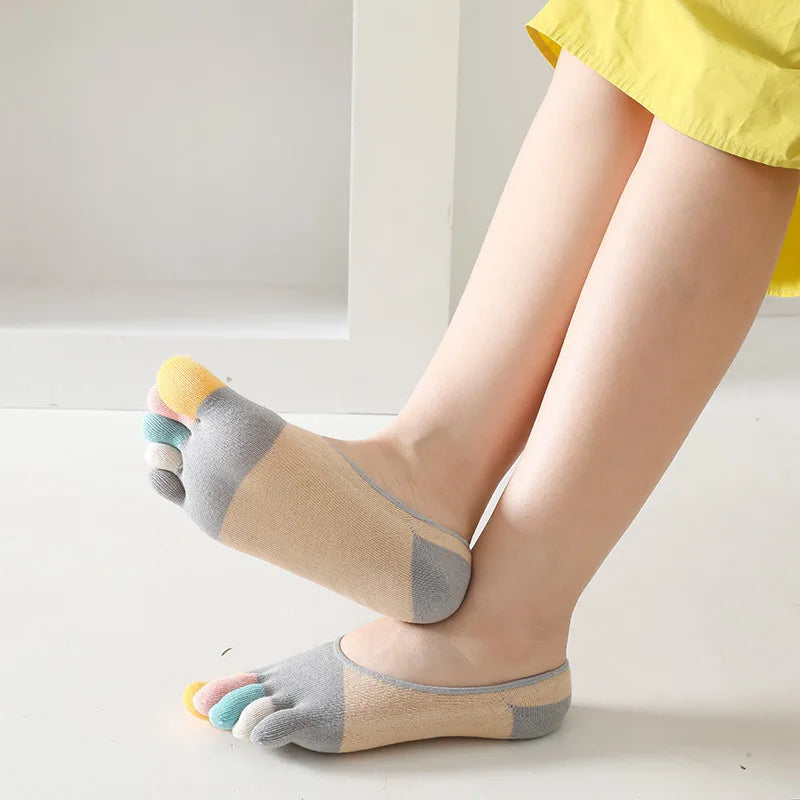 5 Pairs Summer New Five Fingers Women Socks Colorful Soft Cotton Shallow Casual Socks Split Toe Sports Socks kawaii Toe Socks