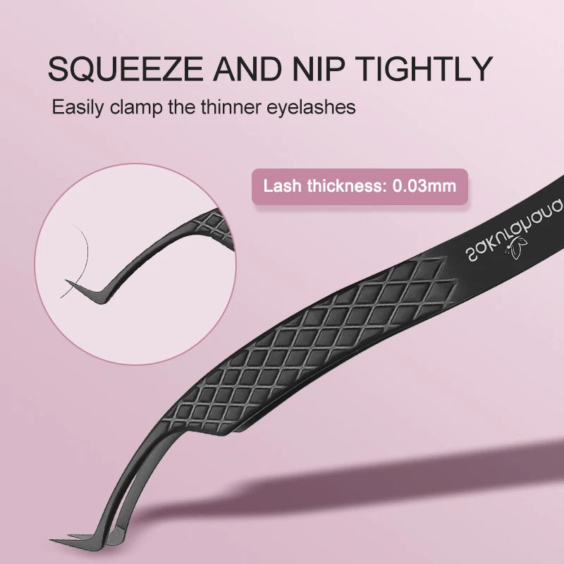 SAKURAHANA Professional Eyelash Tweezers Black Fiber Tip for Lash