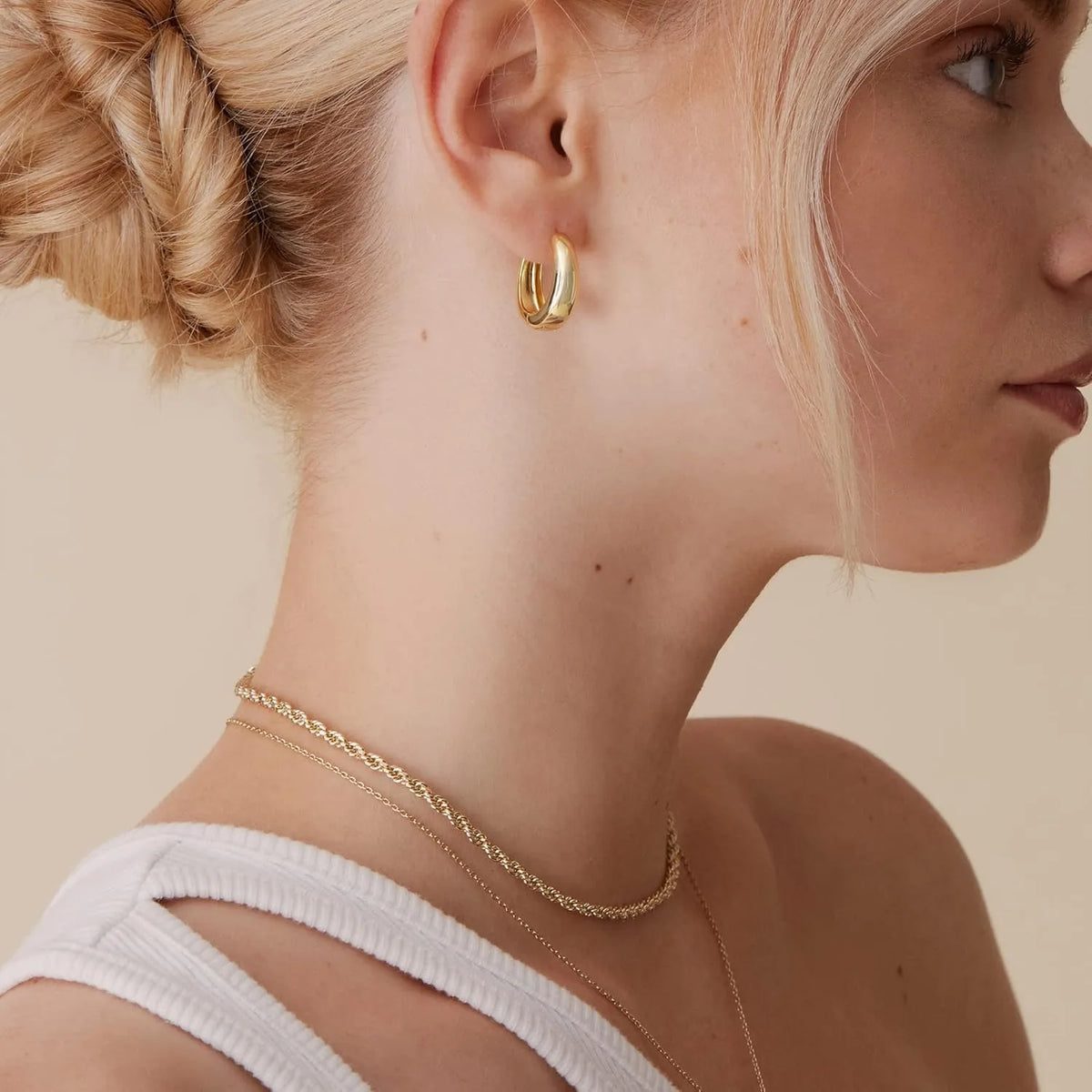 14K Gold Plated Sterling Silver Post Small Chunky Hoops Earrings