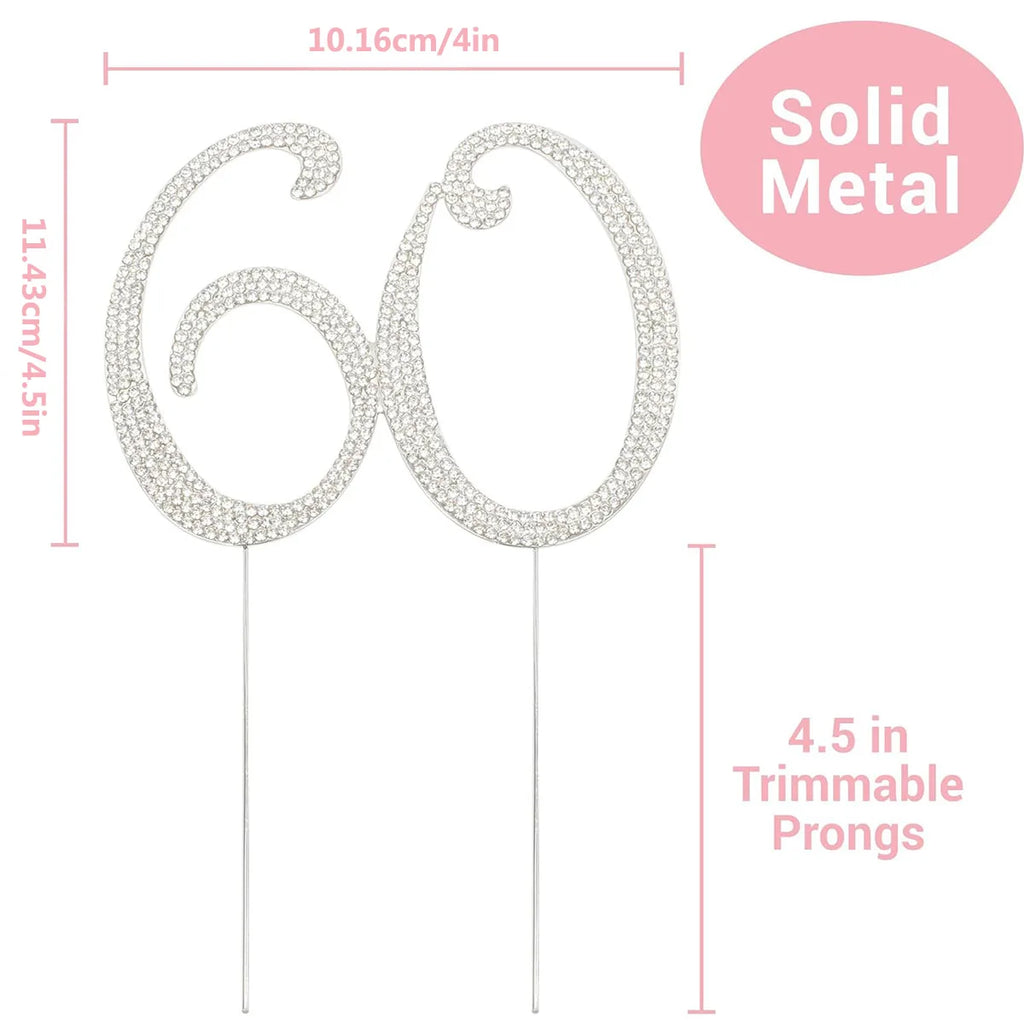 25 Cake Topper Sparkly Crystal Rhinestones Cake Topper Cake Decoration for 25th Birthday Party or or 25th Wedding Anniversary