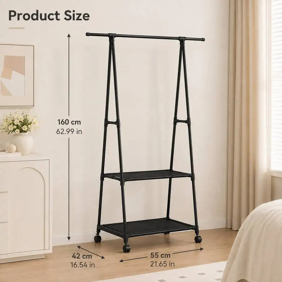 A-Frame Rolling Clothes Rack With 2 Storage Shelves