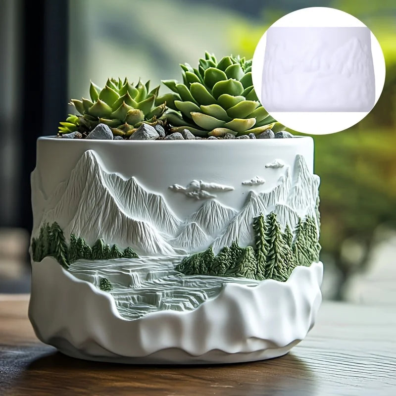 Sea Bay Canyon Relief Succulent Plant Flower Pot Resin Silicone Mold Mountain Range Sea Sunrise Relief Storage Box Gypsum Molds
