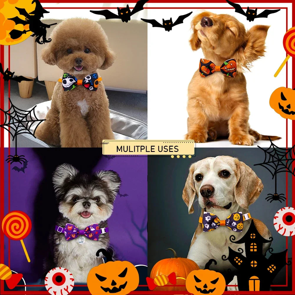 50pcs Halloween Small Dog Cat Bow Tie For Dogs Cats Bows Skull Styles Pet Dog Bowties Collar Holiday Grooming Items For Dogs
