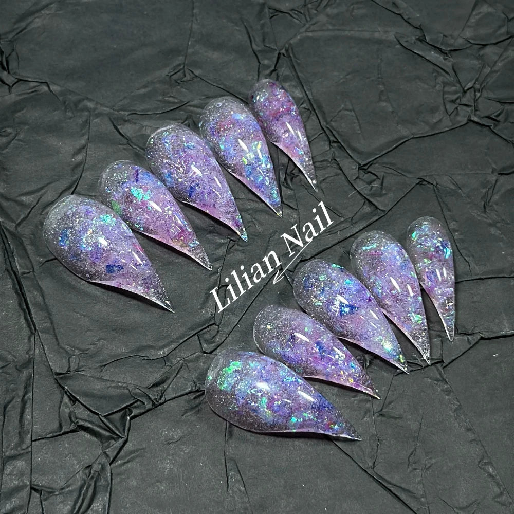 10Pcs Spice Girl Colorful Handmade Full Cover False Nail Y2K Long Dragon Shape Claw Cat Eyes Gradients Reusable Press On Nails