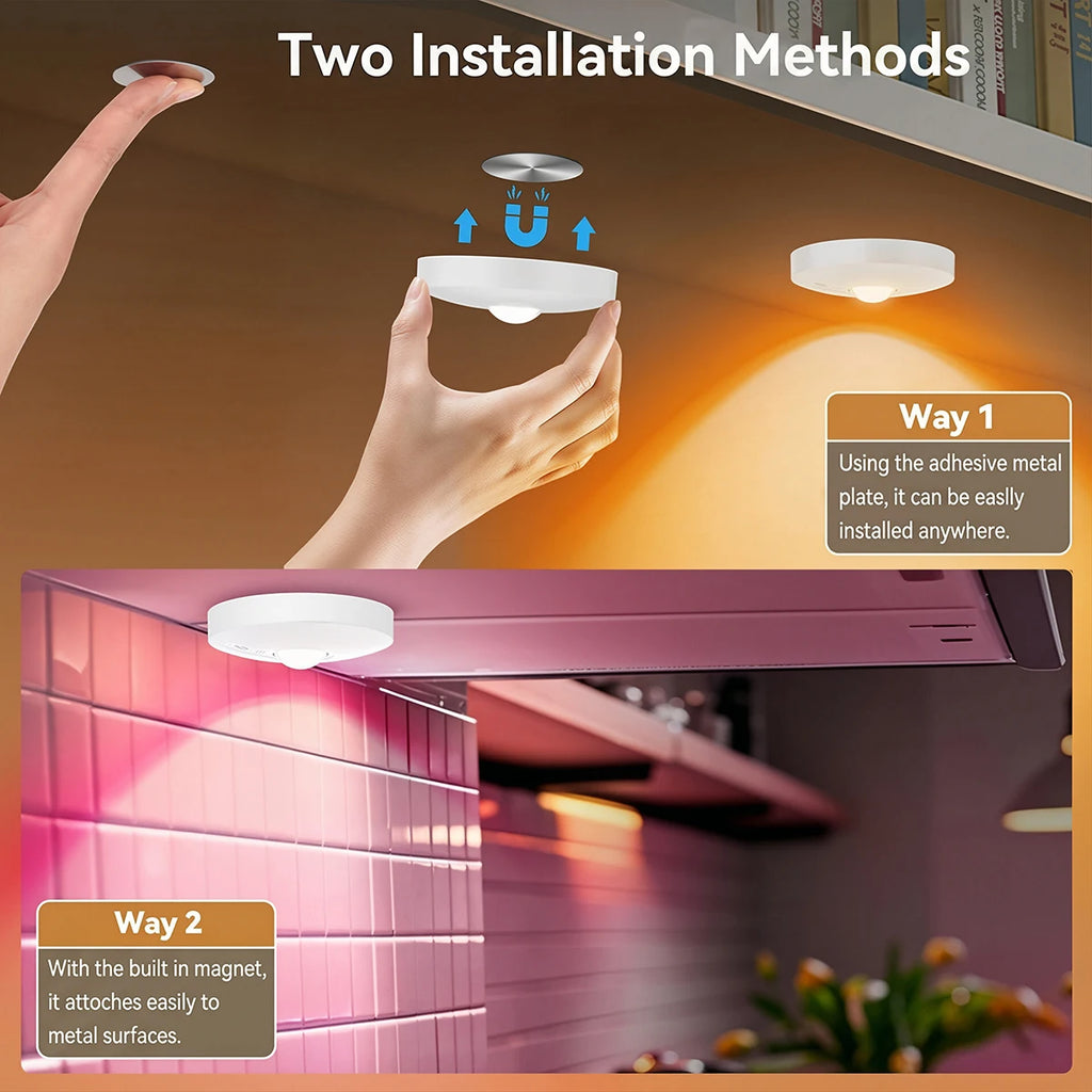 RGB LED Under Cabinet Lights with Remote Control USB Rechargeable Wireless Dimmable Night Lamp LED Light for Home Wardrobe Light