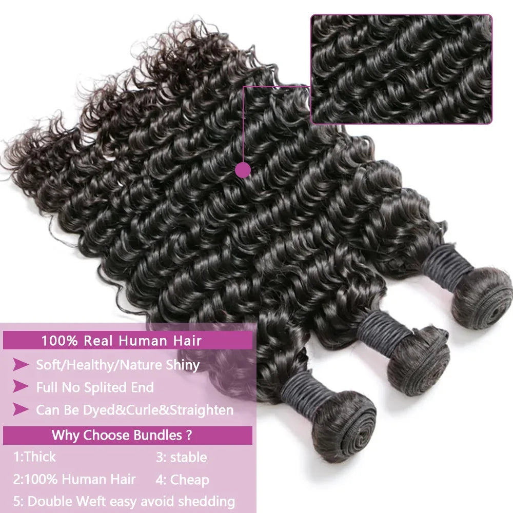 Deep Wave Human Hair Bundles, 24-28 Inch