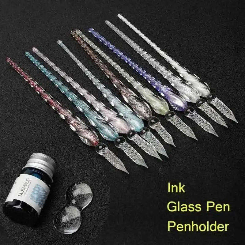 Crystal Glass Dipping Pen Gift Box Colorful Gold Powder