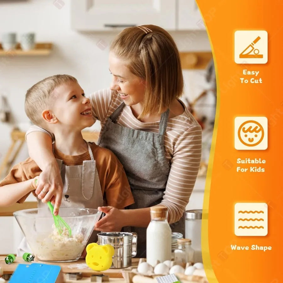 17 Pieces Kids Cooking Set Real Montessori Kitchen Tools Toddler Safe Serrated Edges with Plastic Knife Cutting Board Scissors