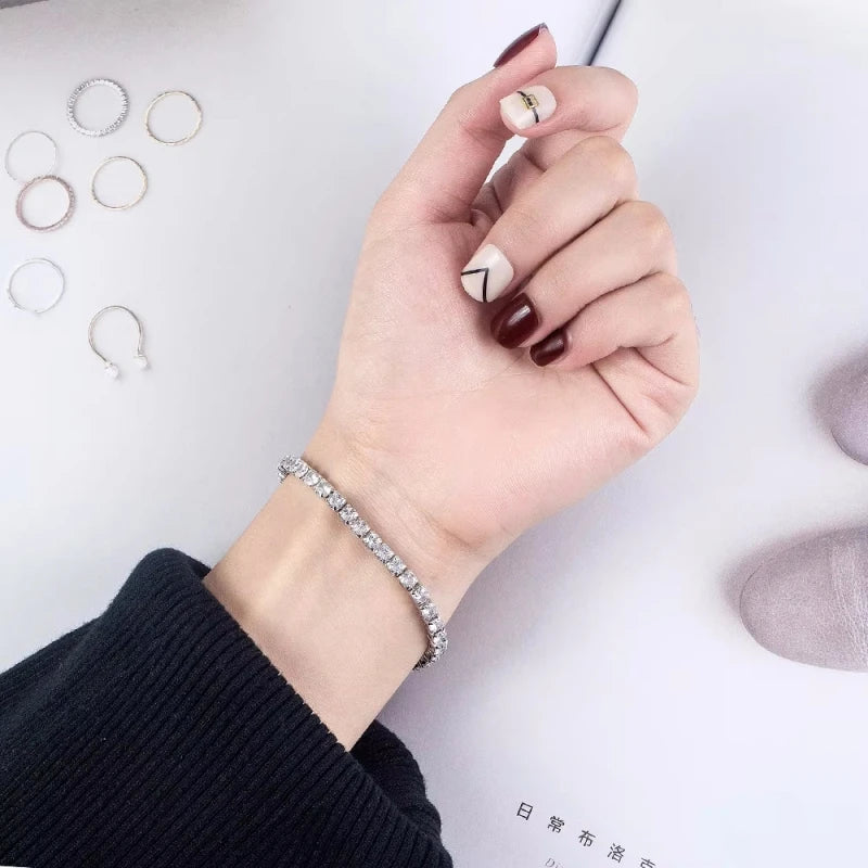 S925 Sterling Silver Bracelet Zirconia Tennis Ball Women Fashion