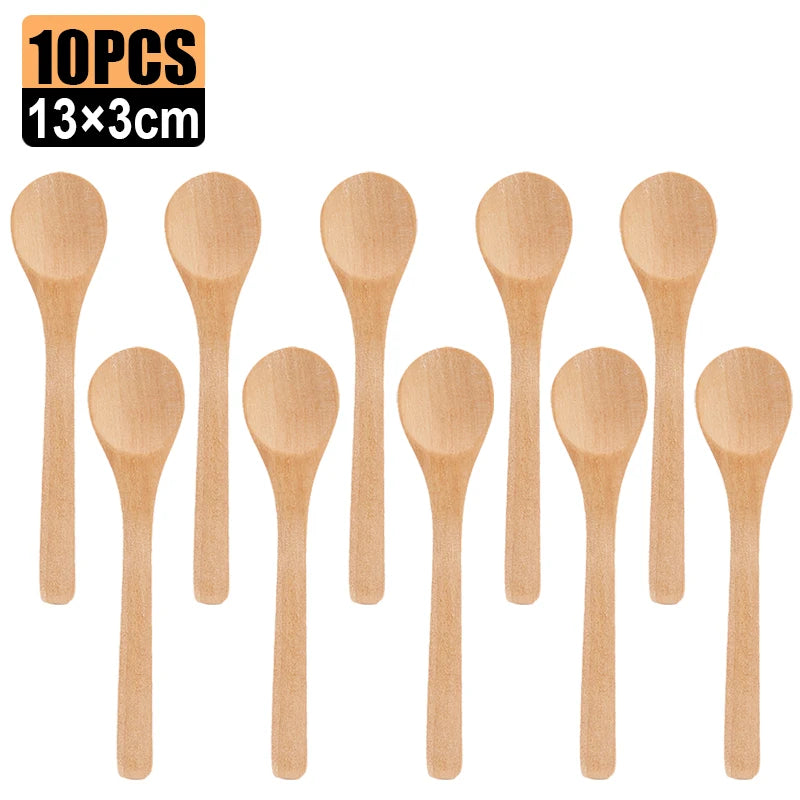 20/1Pcs Natural Wood Spoons Long Handle Soup Stirring Spoons Coffee Milk Teaspoon Scoops Home Kitchen Tableware Cooking Tools