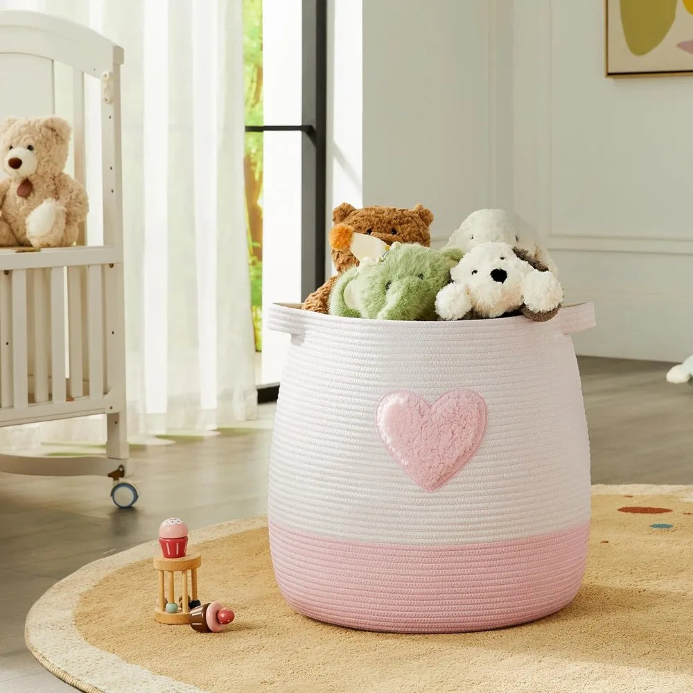 Pink Laundry Basket Hamper for Kids Girls Blanket Basket Blush Pink Baby Nursery Hamper for Girls Room Bedroom Large