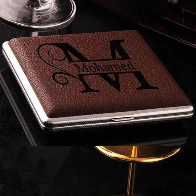 Personalized Name Leather Surface Storage Metal Cigarette Box 20pcs Cigarette Men's Smoking Accessories Waterproof Cigarette Box