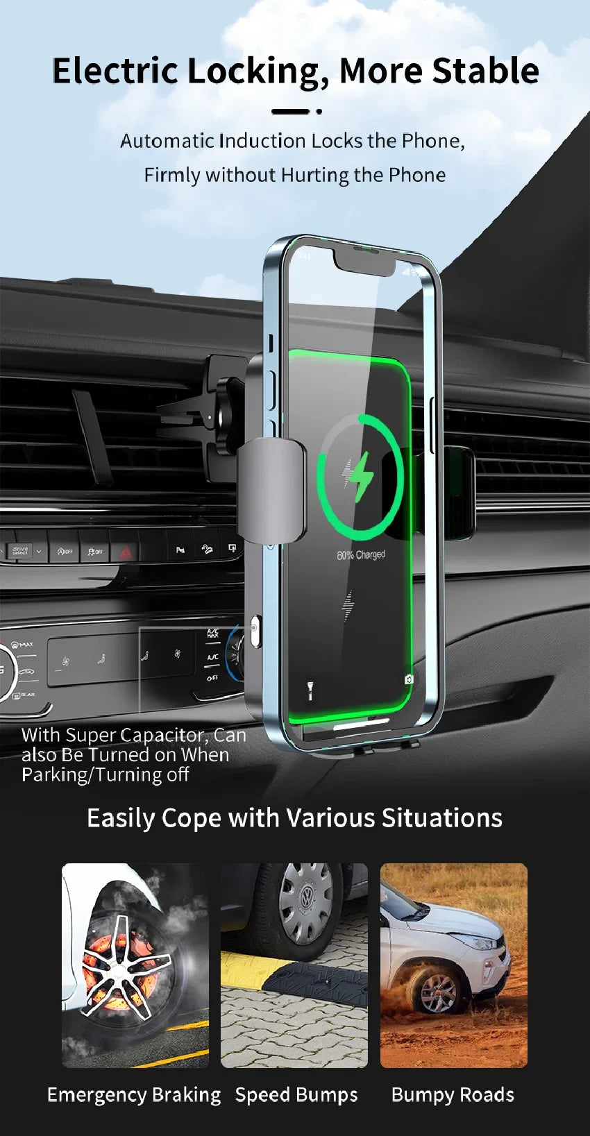 Wireless Charger Car Stand Phone Holder Dual Coil Fast Charging Station For Samsung Z Flip 4 3 2 S21 S20 S10 iPhone 15 14 13 12
