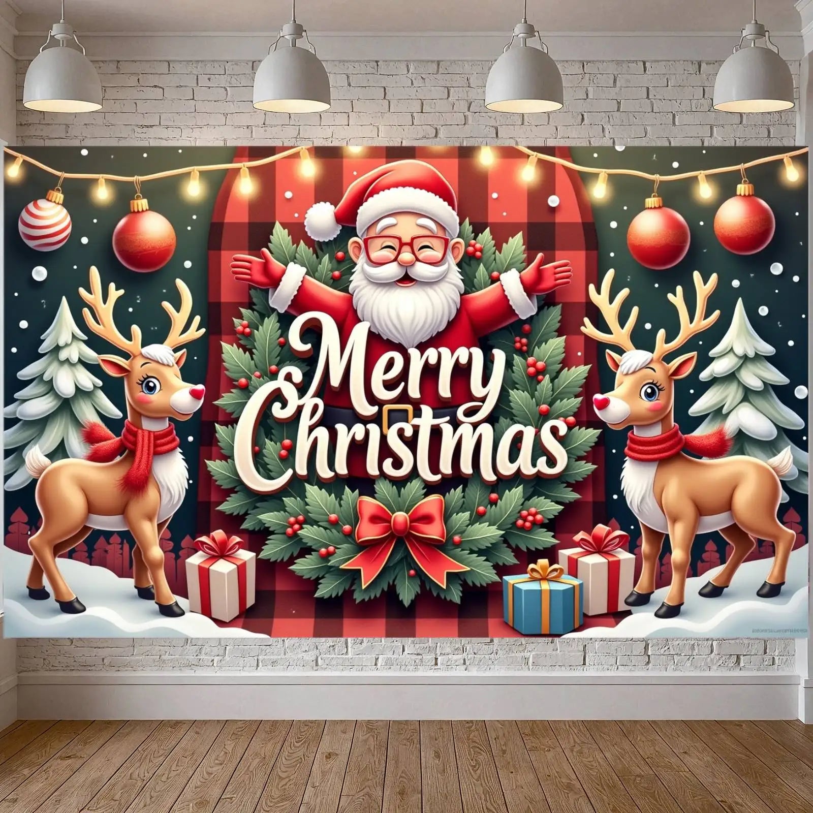 Large Polyester Merry Christmas Banner Indoor/Outdoor and Home Garden Decorations for Holiday New Year Party Backgrounds