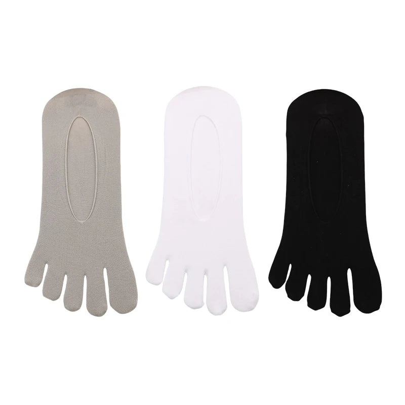 3 Pairs Men Invisible Toe Socks Thin Velvet Breathable Elastic Silicone Non-slip Five Finger Sock Comfortable Casual Slipper Sox