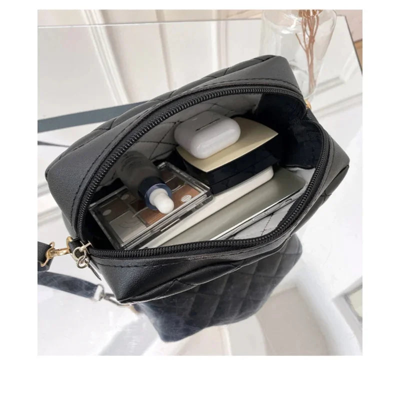 Women's Small Crossbody Bag Trend Diamond Grid embroidery Camera