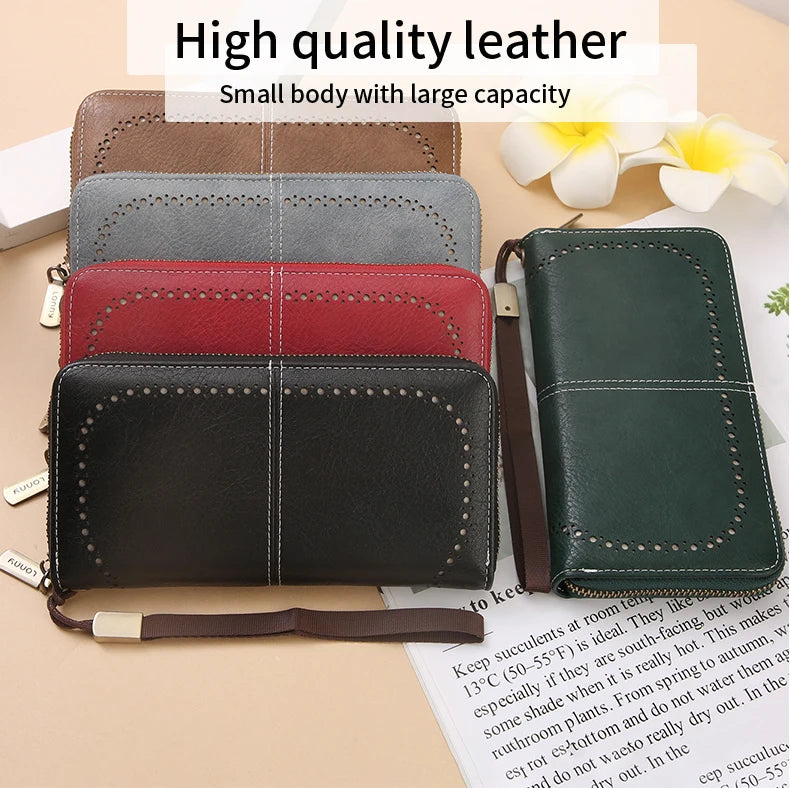 RFID anti-theft long wallet for men and women; 2025 cross-border new version; large capacity mobile phone bag; vintage hollowedo