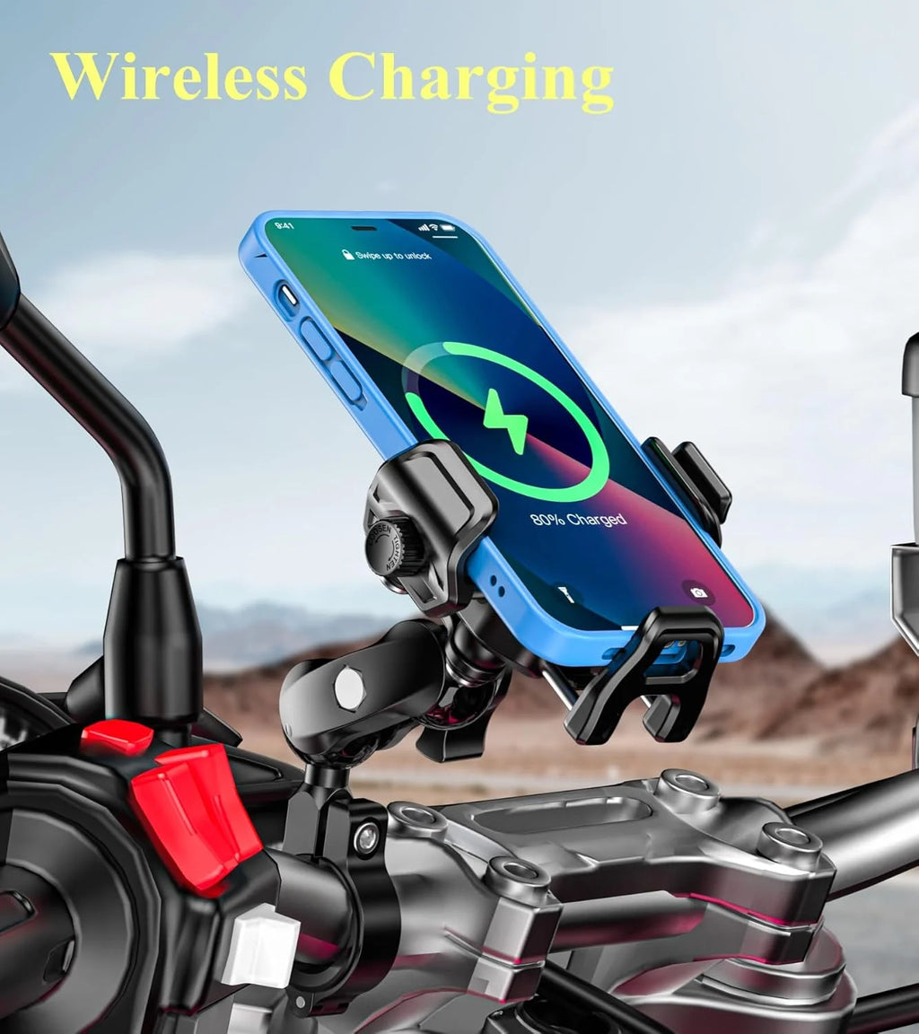 Upgraded Motorcycle Phone Holder 15W Wireless Charger QC3.0 USB Fast Charging Moto Handlebar Bracket GPS Shockproof Stand