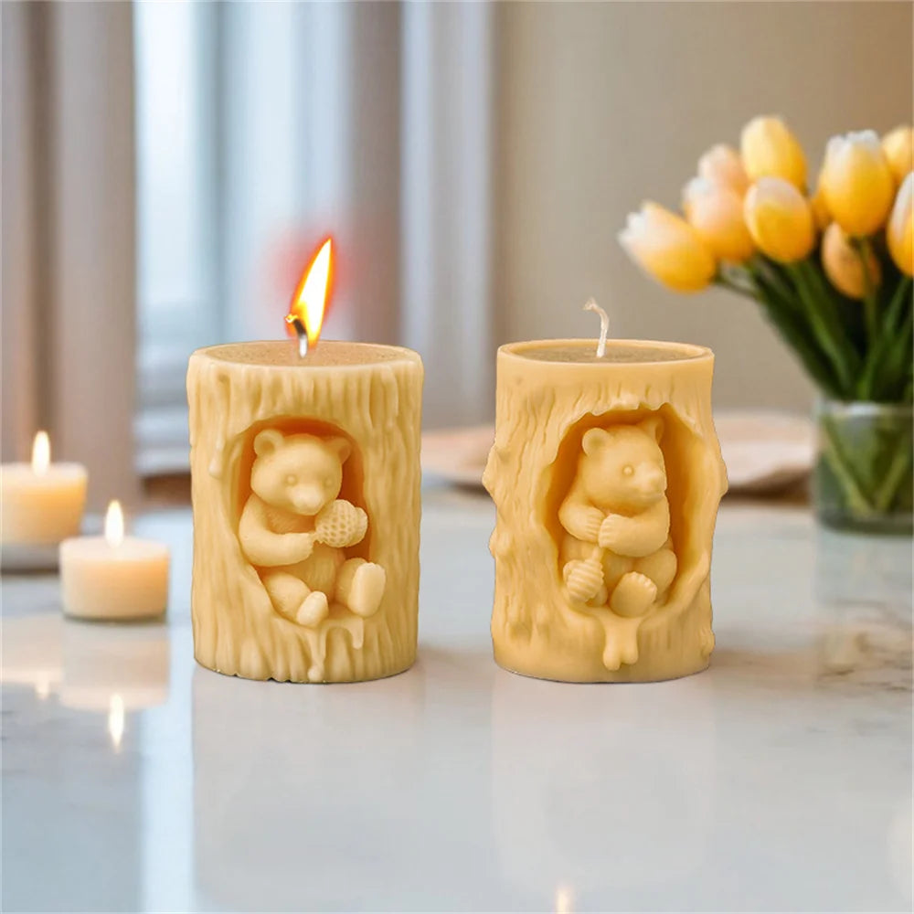 Relief Bear Scented Silicone Candle Molds Honey 3d Bear Honeycomb Diffuser Stone Plaster Epoxy Resin Molds Candle Making Kit