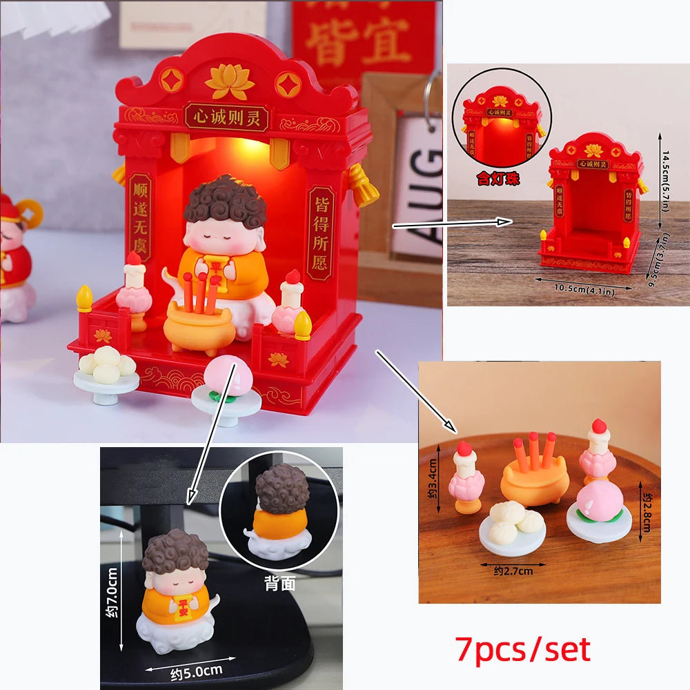 Chinese Deity Figurines Desk Organizer Creative Car Interior Zen Decor Office Stress Relief Ornament Car/Buddha Shrine Decor