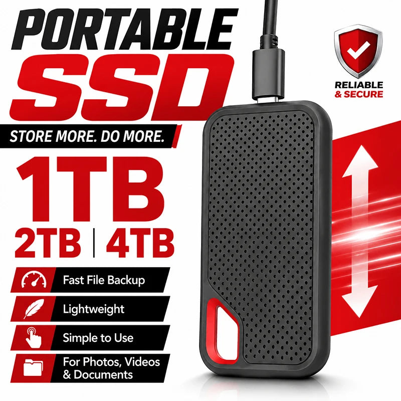 1TB External Hard Drive 2TB Portable SSD High Speed Hard Disk
