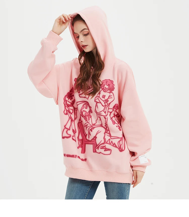 2025 Men Streetwear Pink Hoodie Sweatshirt Funny Cartoon Graphic Hoodie Autumn Harajuku Anime Hooded Pullover Hip Hop Hipster
