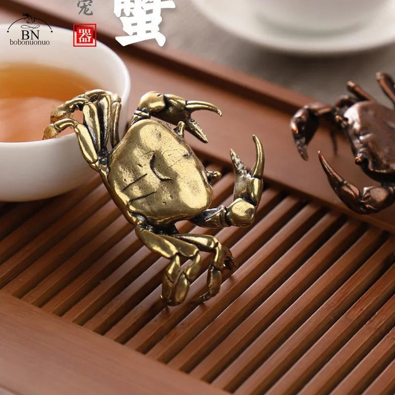 60G Brass Crab Small Statue Ornament Copper Handmade Antique Animal Miniature Figurine Office Desk Decoration Home Decor Craft