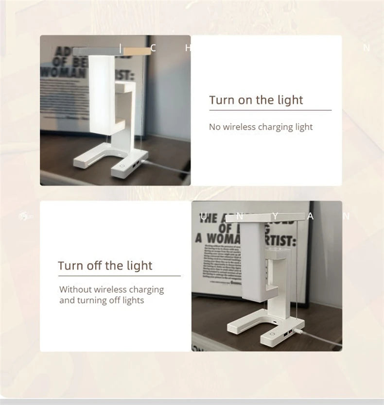 INS LED Night Light Anti-Gravity Physics Balance Suspension Table Desk Lamp Phone Wireless Charger Home Decor Bedside Lighting