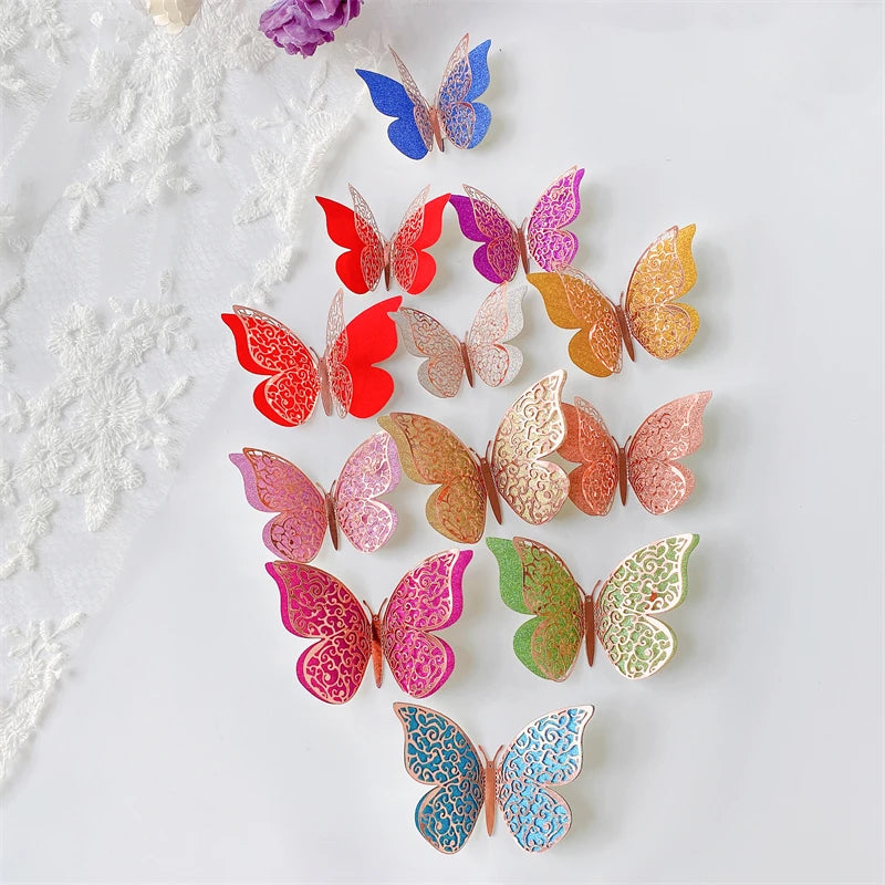 12Pcs 3D Double Layer Butterfly Wall Sticker on The Wall for Home Decor DIY Butterflies Fridge Magnet Stickers Room Decoration