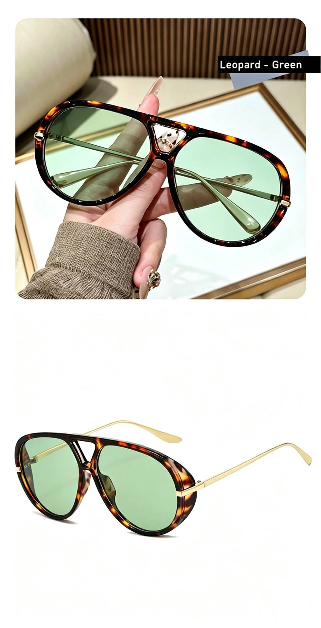 QVQV Oversized Trendy Leopard Green Sunglasses Women Summer Fashion Thick Frame Pilot Sun Glasses Luxury Brand Outdoor Shades