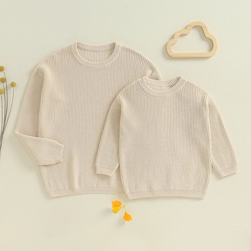 Autumn Winter Fashion Mommy and Me Matching Sweaters Solid