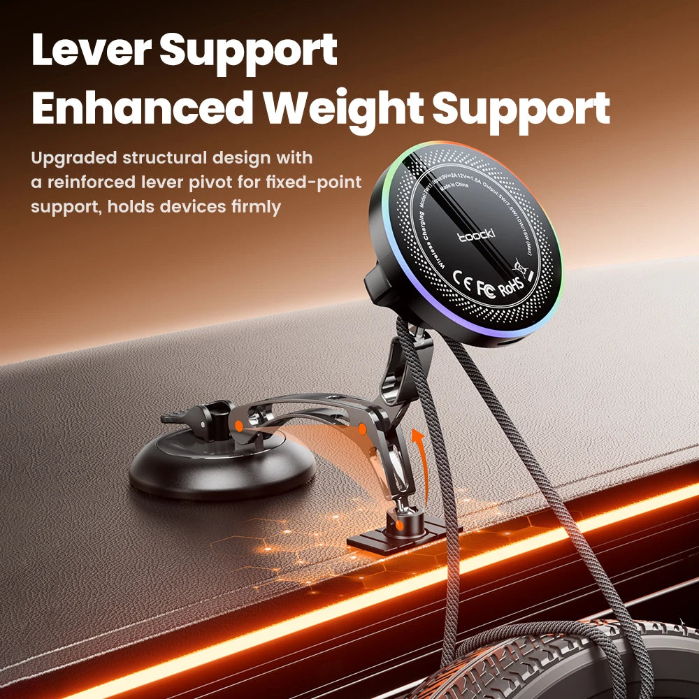 Toocki Magnetic Car Phone Holder 15W Wireless Charger Dual Pivot Mount Car Phone Stand for iPhone 17 16 15 Pro Max for Magsafe