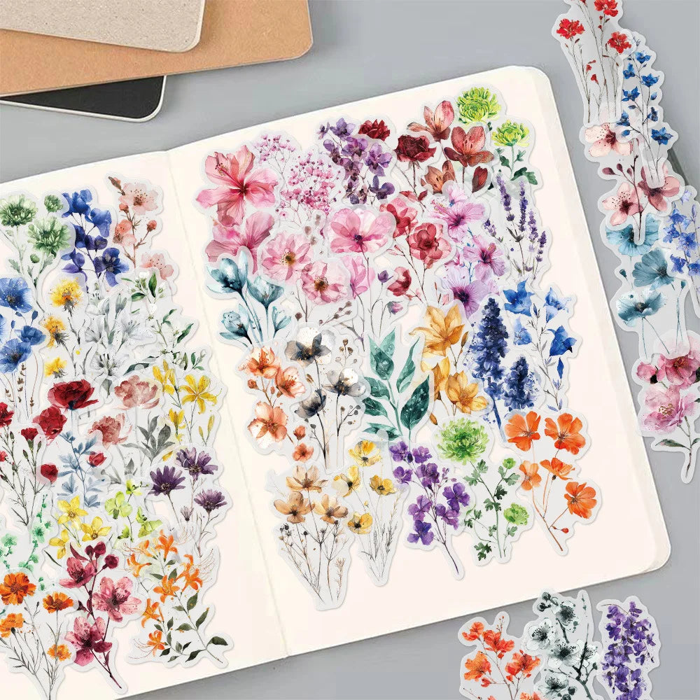 50Pcs Ink Flower Stickers DIY Phone Case Material Handbook Water Cup Plant Transparent PET Stickers