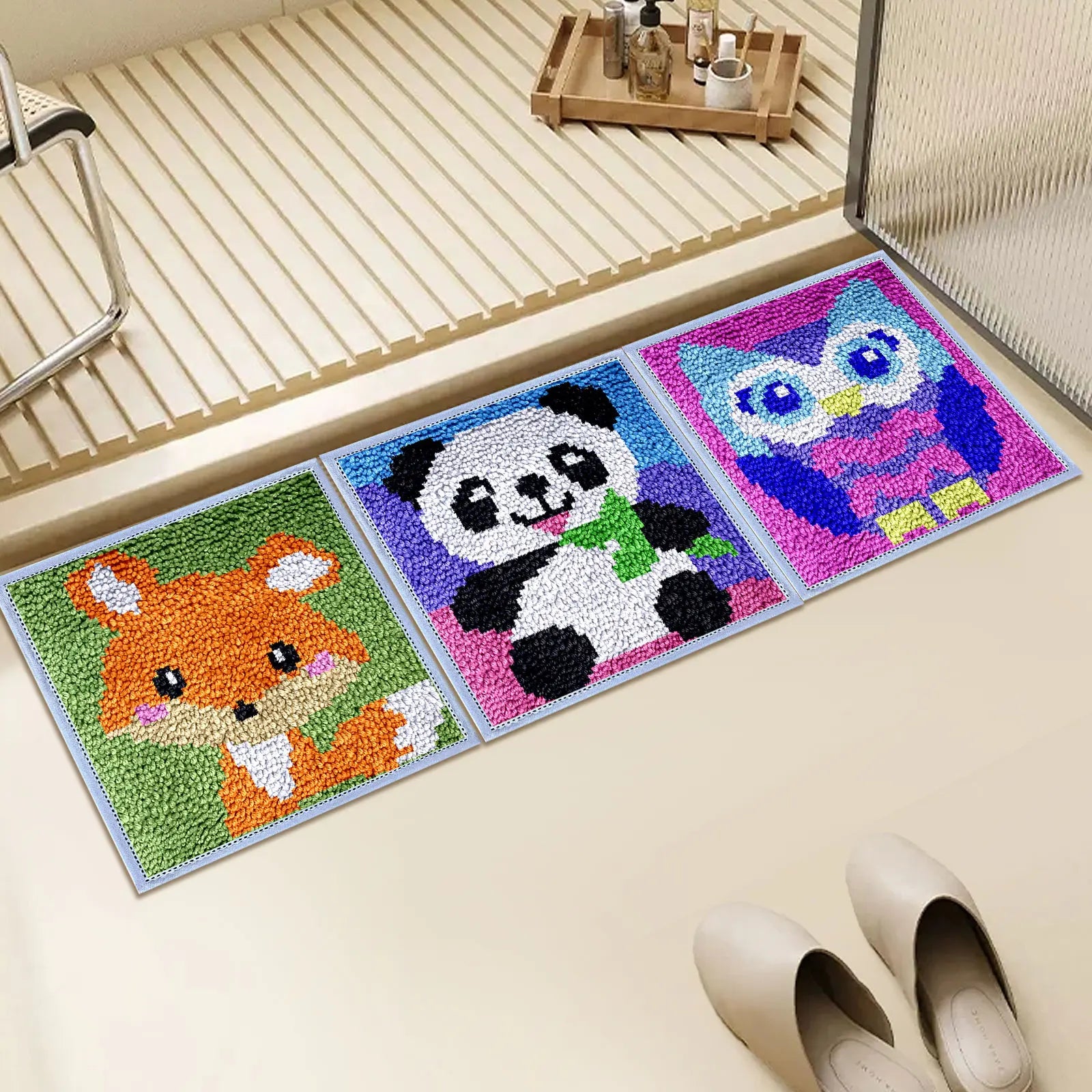 DIY Carpet Embroidery Set with Printed Pattern Cartoon Latch Hook Rug Kits for Adults Beginners Kids Crochet Needlework Crafts