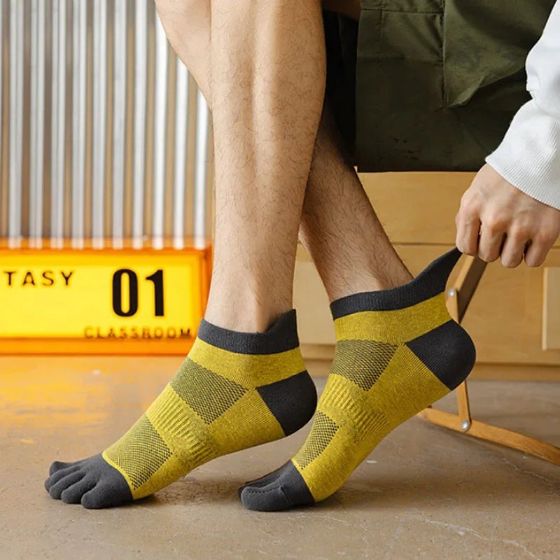 5 Pairs Mans Five Finger Socks Cotton Ankle Mesh Compression Soft Elastic Endurable Breathable Sweat-Absorbing Toe Sport Socks
