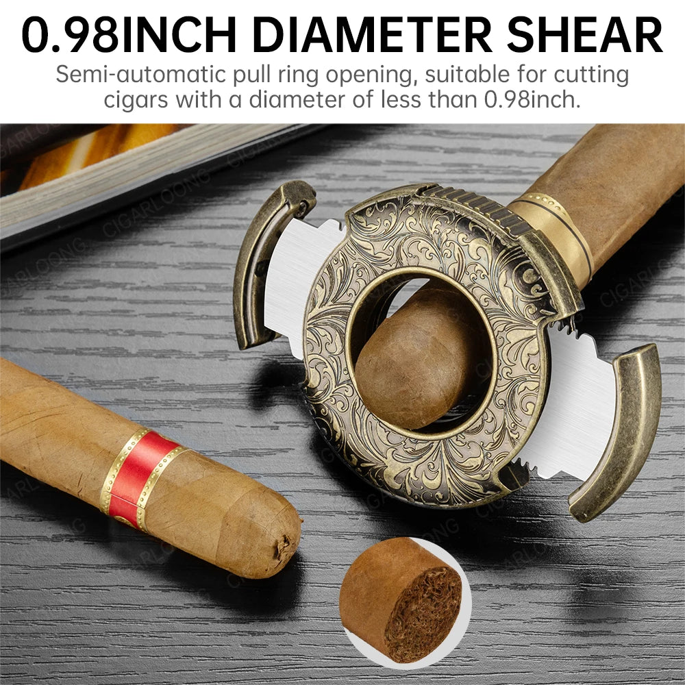 CIGARLOONG Cigar Cutter Portable Round Scissors Stainless Steel Large Caliber Smooth Flat Cutter Art Gift Box Packaging CE-25FJ