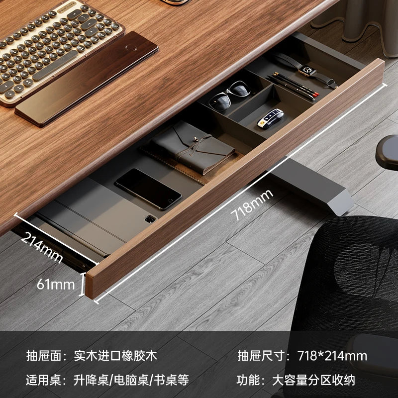 Under Desk Drawer Organizer Black Walnut Wood Standing Storage Shelf Office Desk Accessory Hidden Computer Desk Organizer