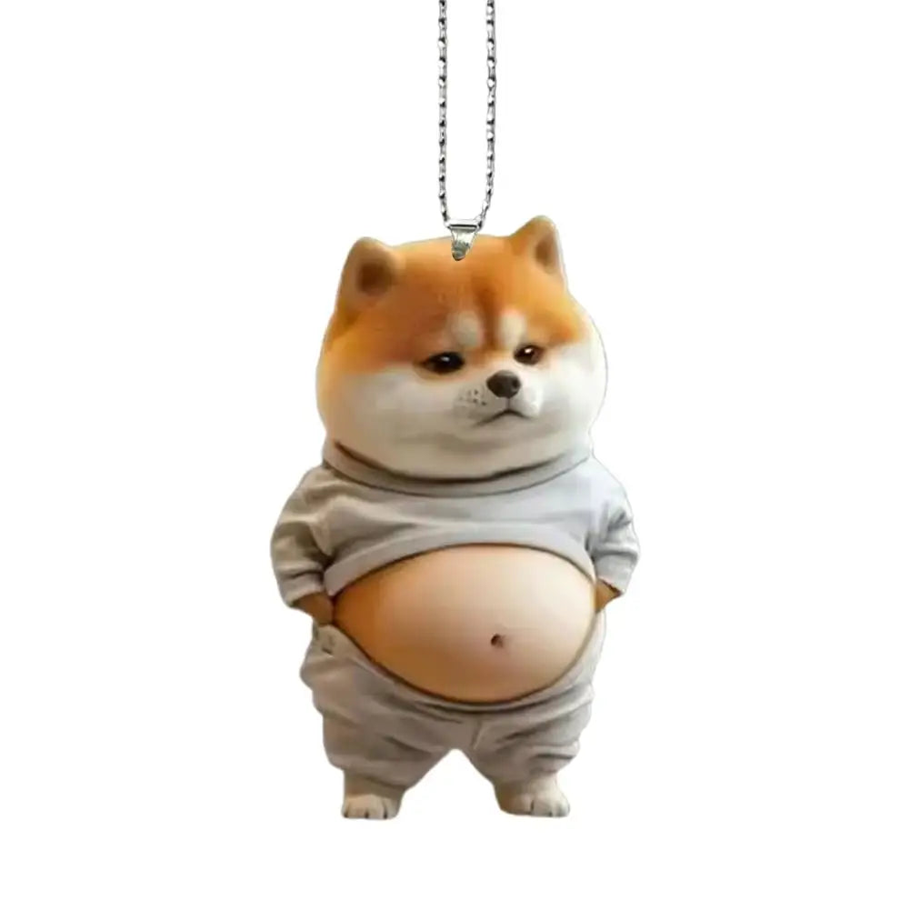Fat Puppy Keychain 2d Flat Acrylic Cartoon Dog Ornament Car Mirror Backpacks Hanging Pendant For Home Decor G3z1